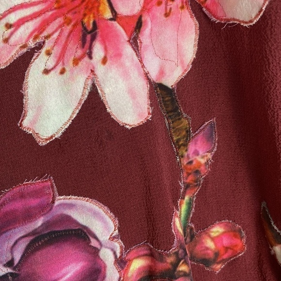 ROCOCO SAND Claret Silk Floral Patch Embroidered Dress Wedding Guest - Picture 14 of 14